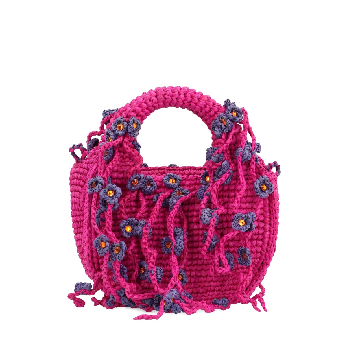flower-embellished raffia tote bag