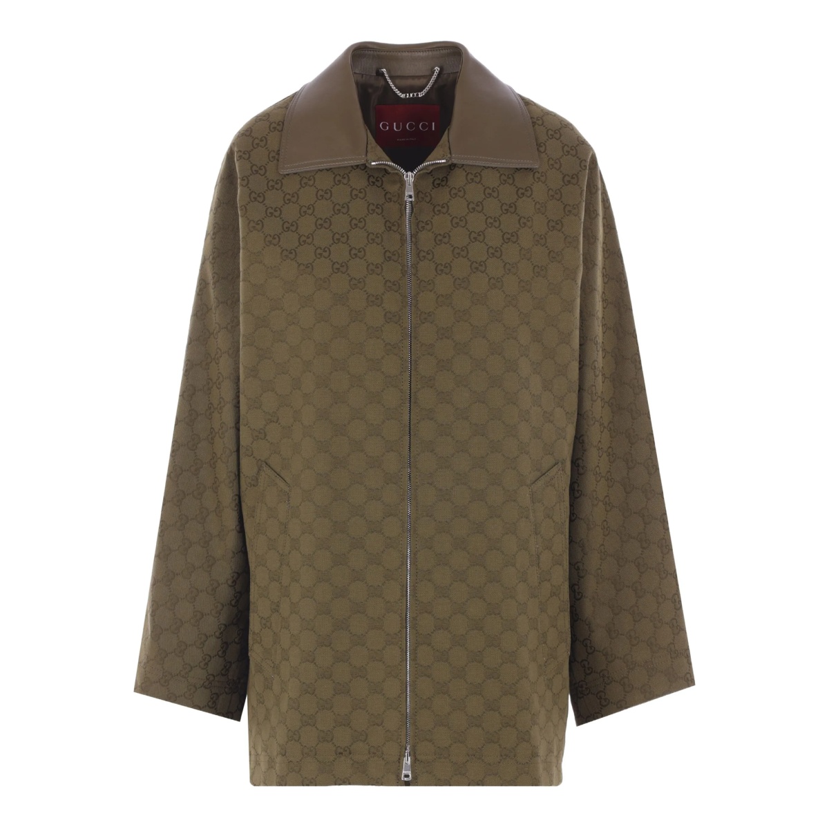 GG monogram leather-trimmed oversized jacket