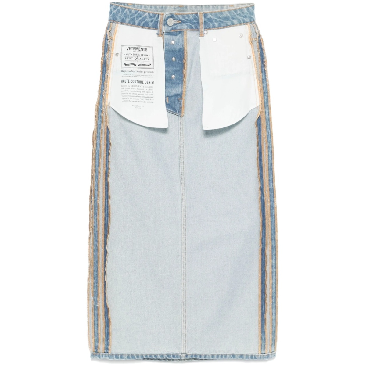 Inside-Out denim midi skirt