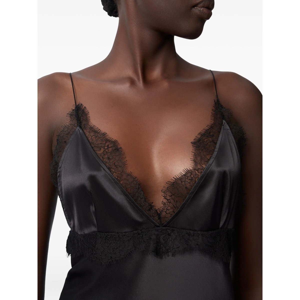 lace V-neck silk top - Img 5
