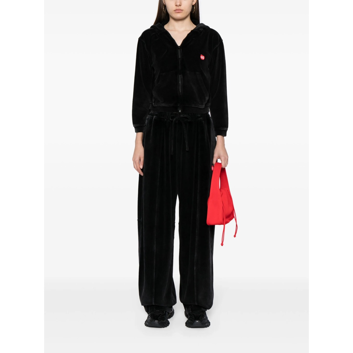 logo-appliqué velour zip hoodie - Img 2