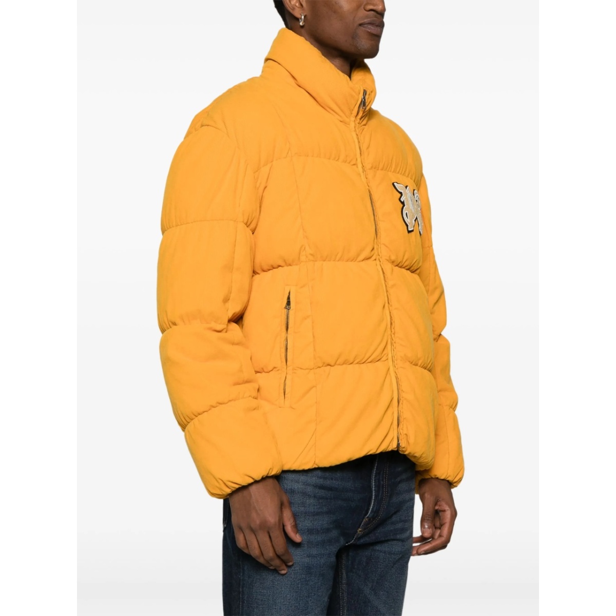 logo-patch corduroy down jacket - Img 3