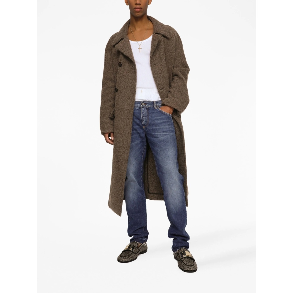 mélange-effect double-breasted coat - Img 2