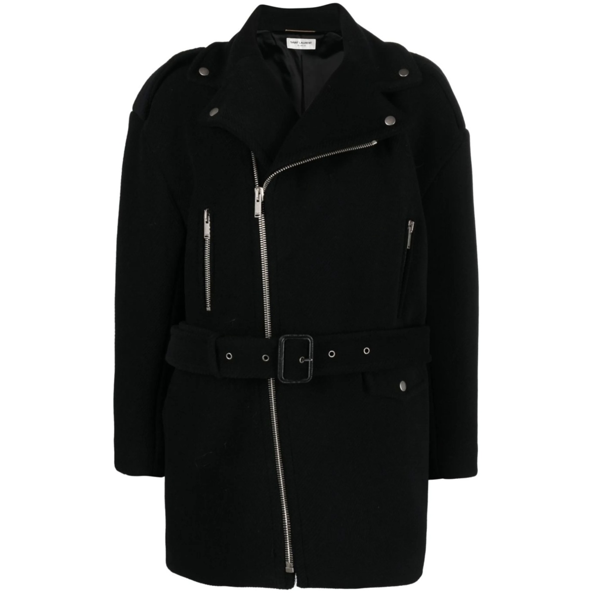 notched-collar zip-fastening coat