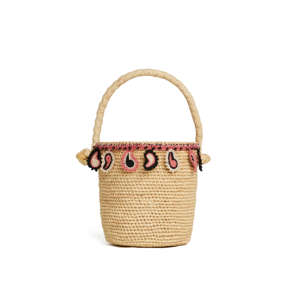 paisley-appliqué raffia basket bag