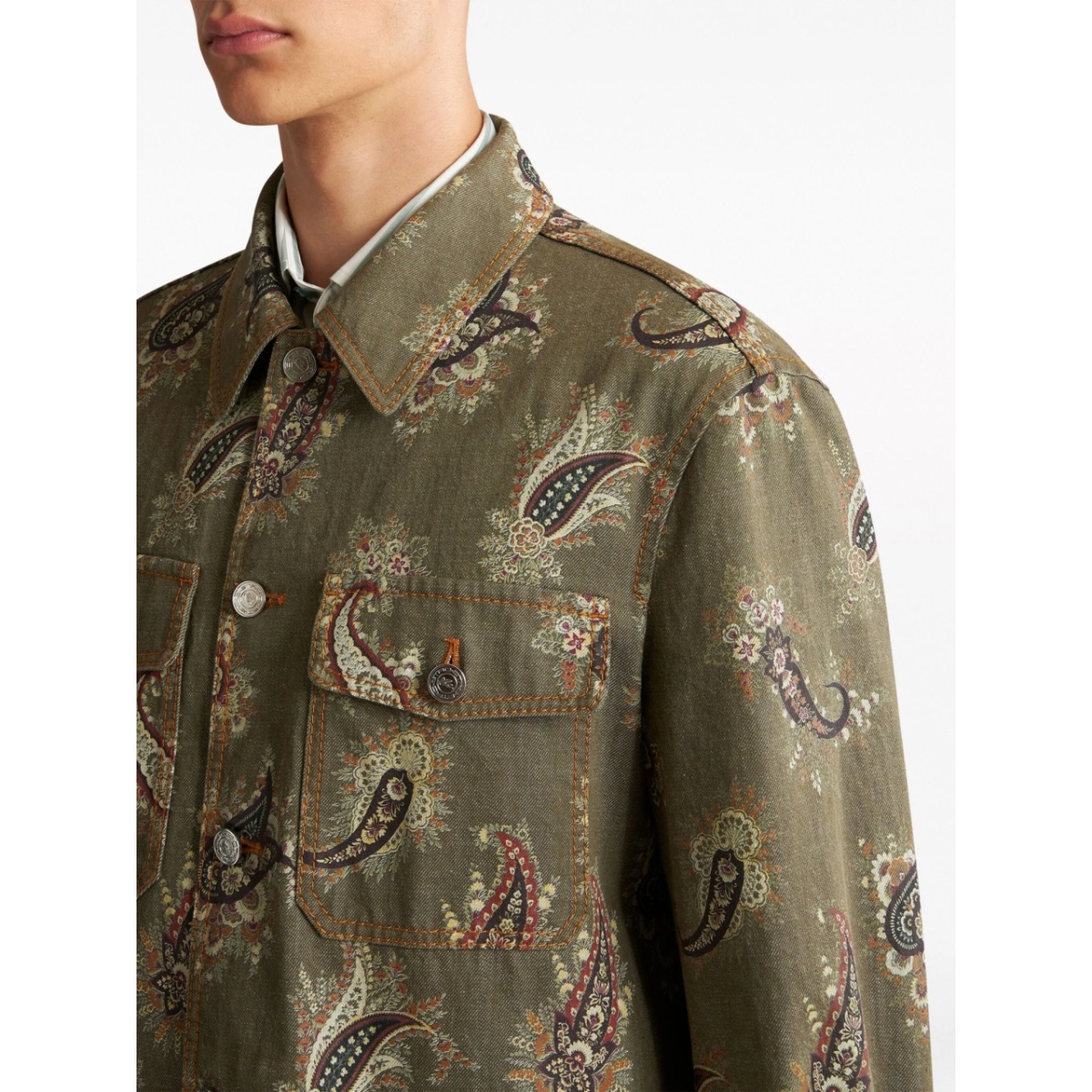 paisley-print denim shirt jacket - Img 4