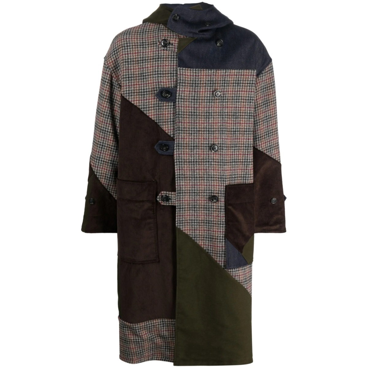 patchwork double-breasted coat