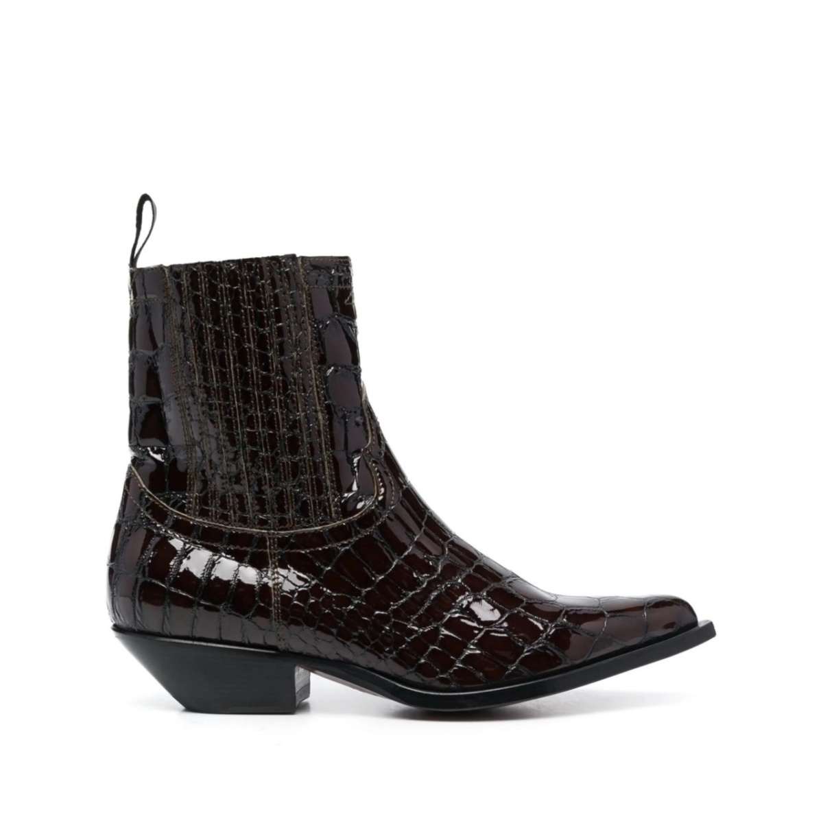 patent crocodile-embossed boots