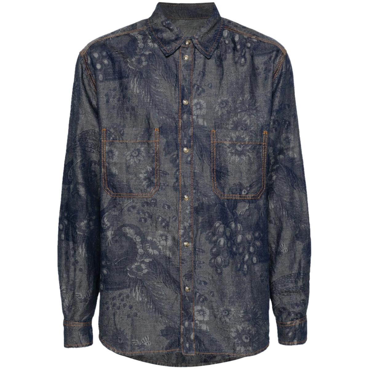 patterned-jacquard denim shirt