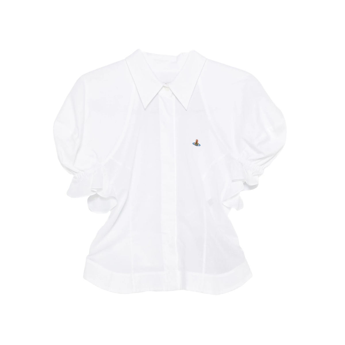 puff-sleeve collared shirt