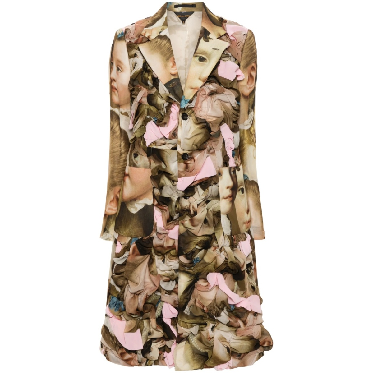 renaissance-print ruched midi coat