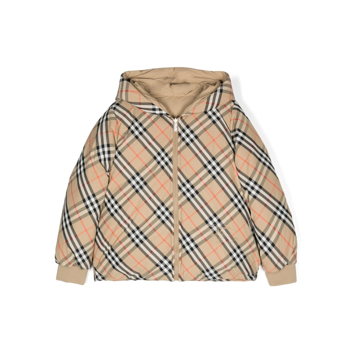 reversible checked puffer jacket