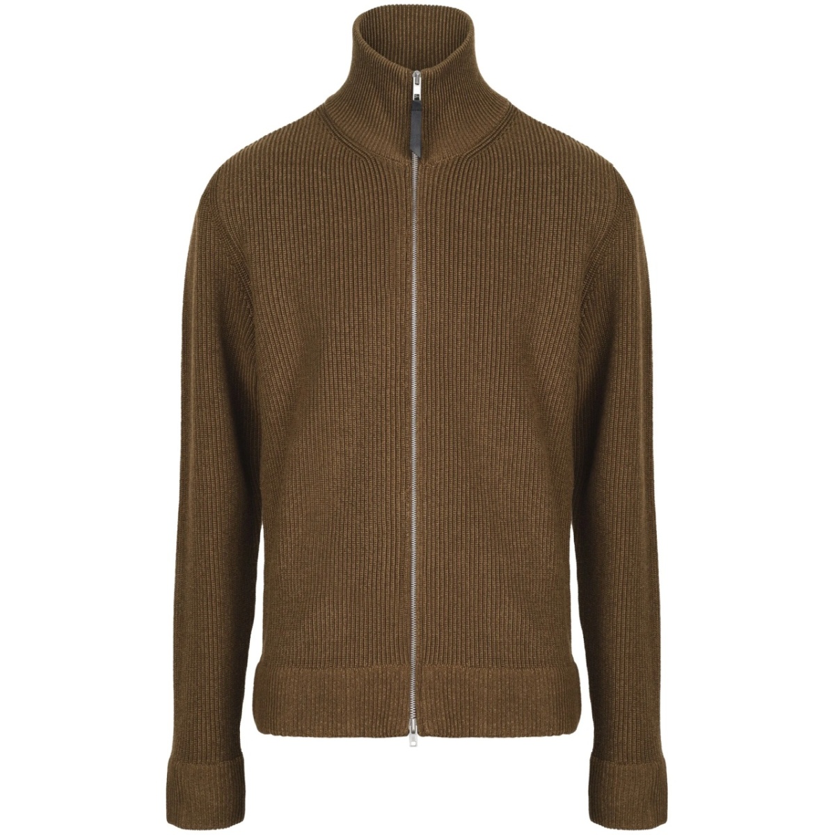 ribbed-knit zip-up cardigan