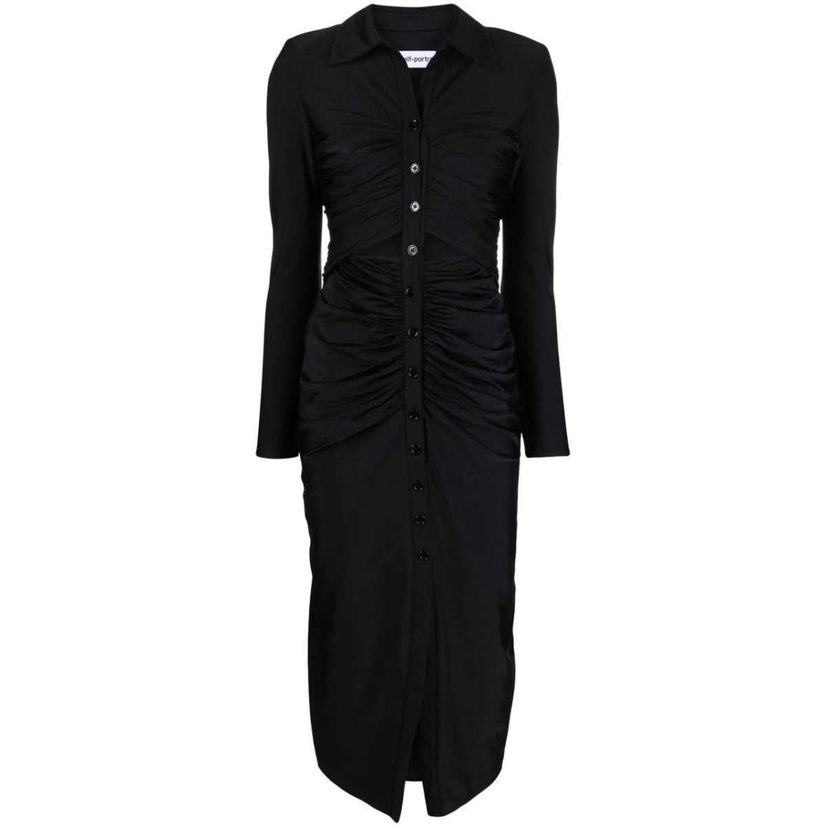 ruched spread-collar midi dress