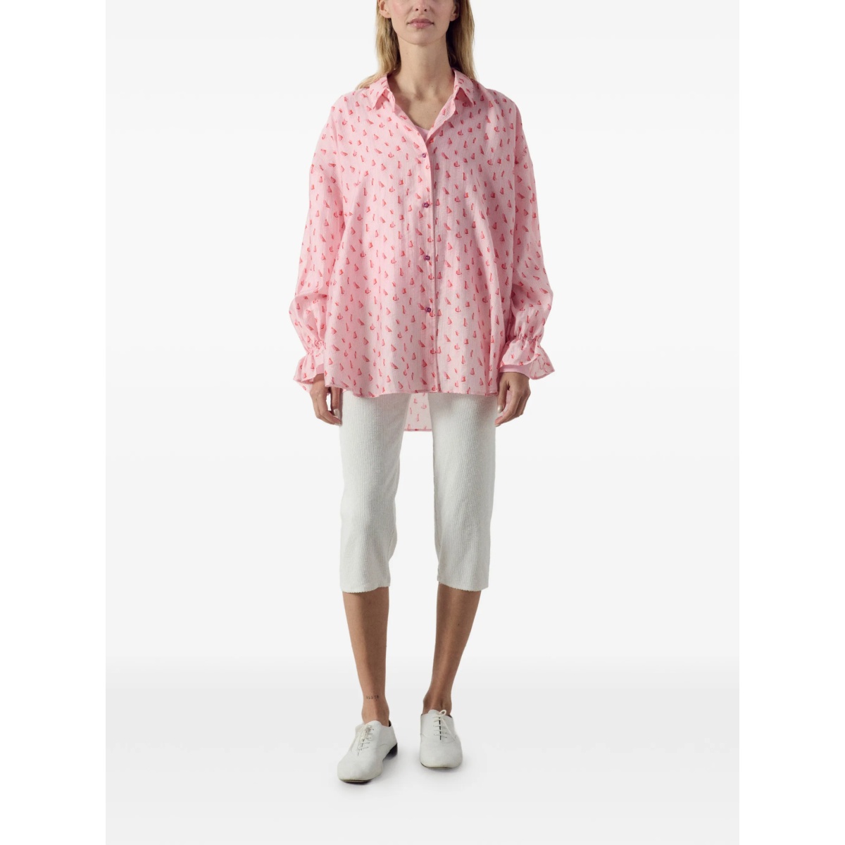 sailboat-print ruffled shirt - Img 2