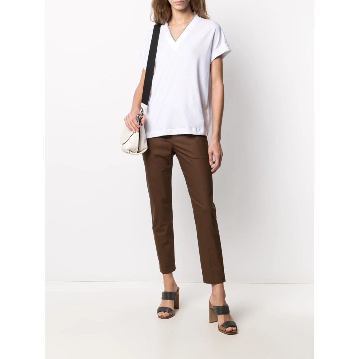 silvery trim V-neck T-shirt - Img 2