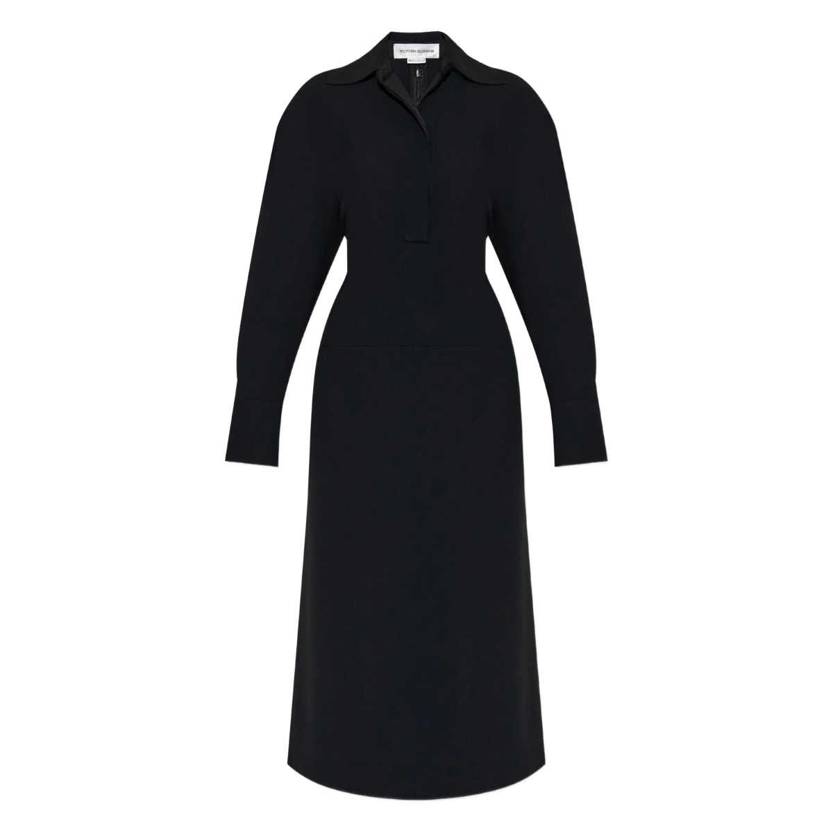 spread-collar long-sleeve midi dress