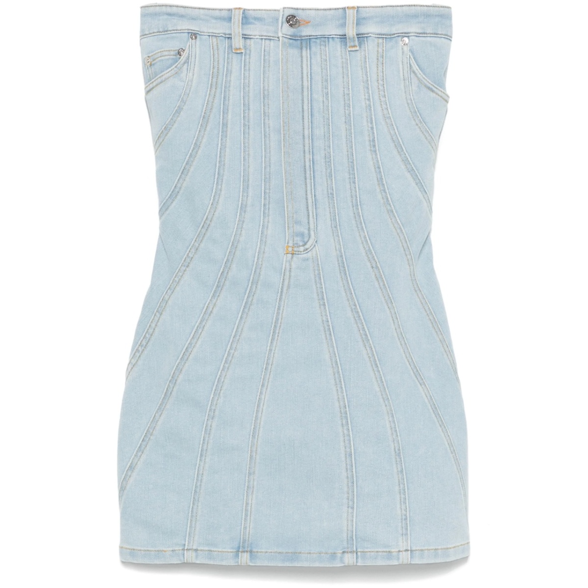 strapless denim mini dress