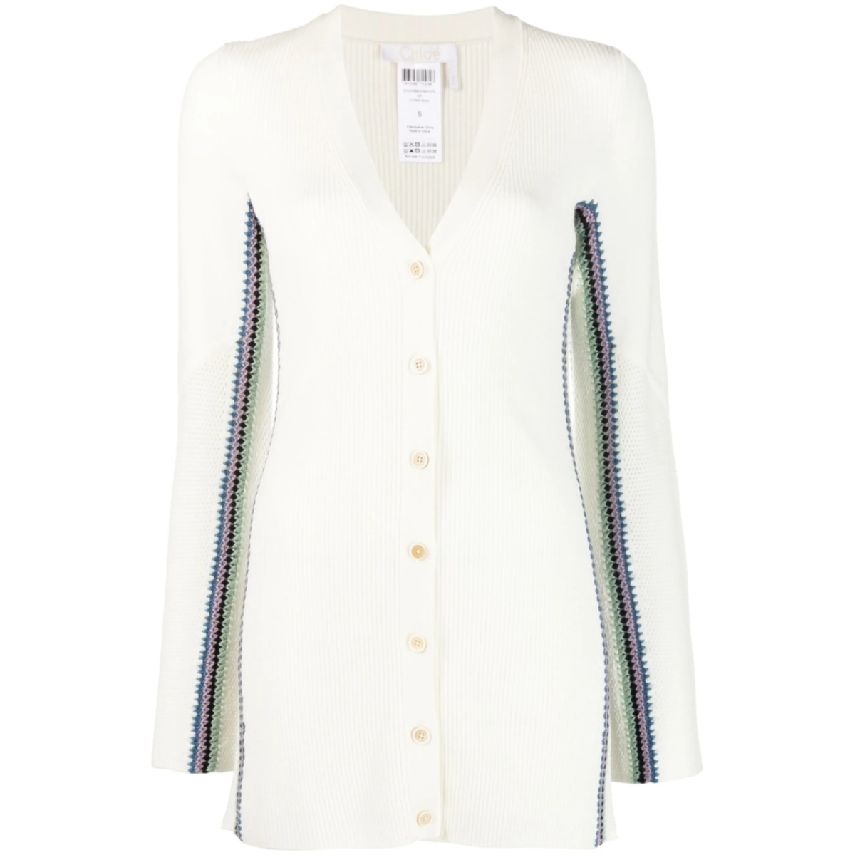 stripe-detail long wool cardigan