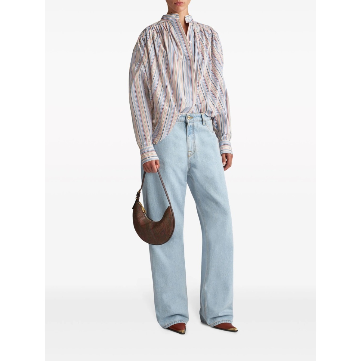 striped gathered cotton blouse - Img 2