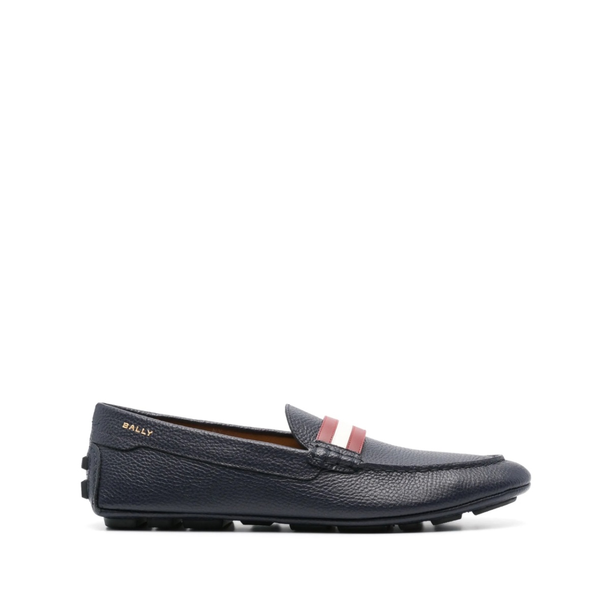 striped leather loafers