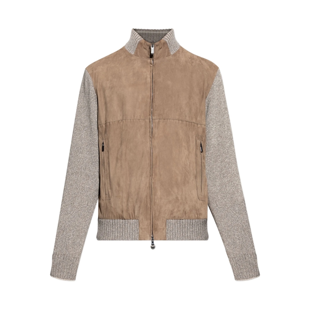 suede wool-paneled bomber jacket