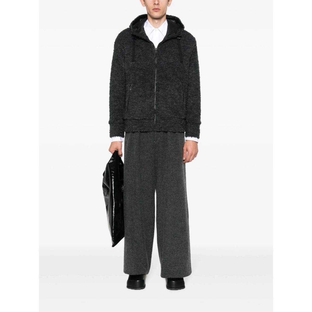 textured drawstring zipped hoodie - Img 2