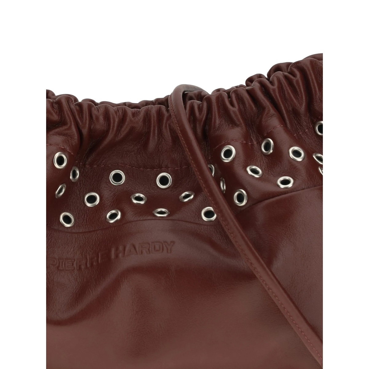 Twin eyelets drawstring leather clutch bag - Img 4