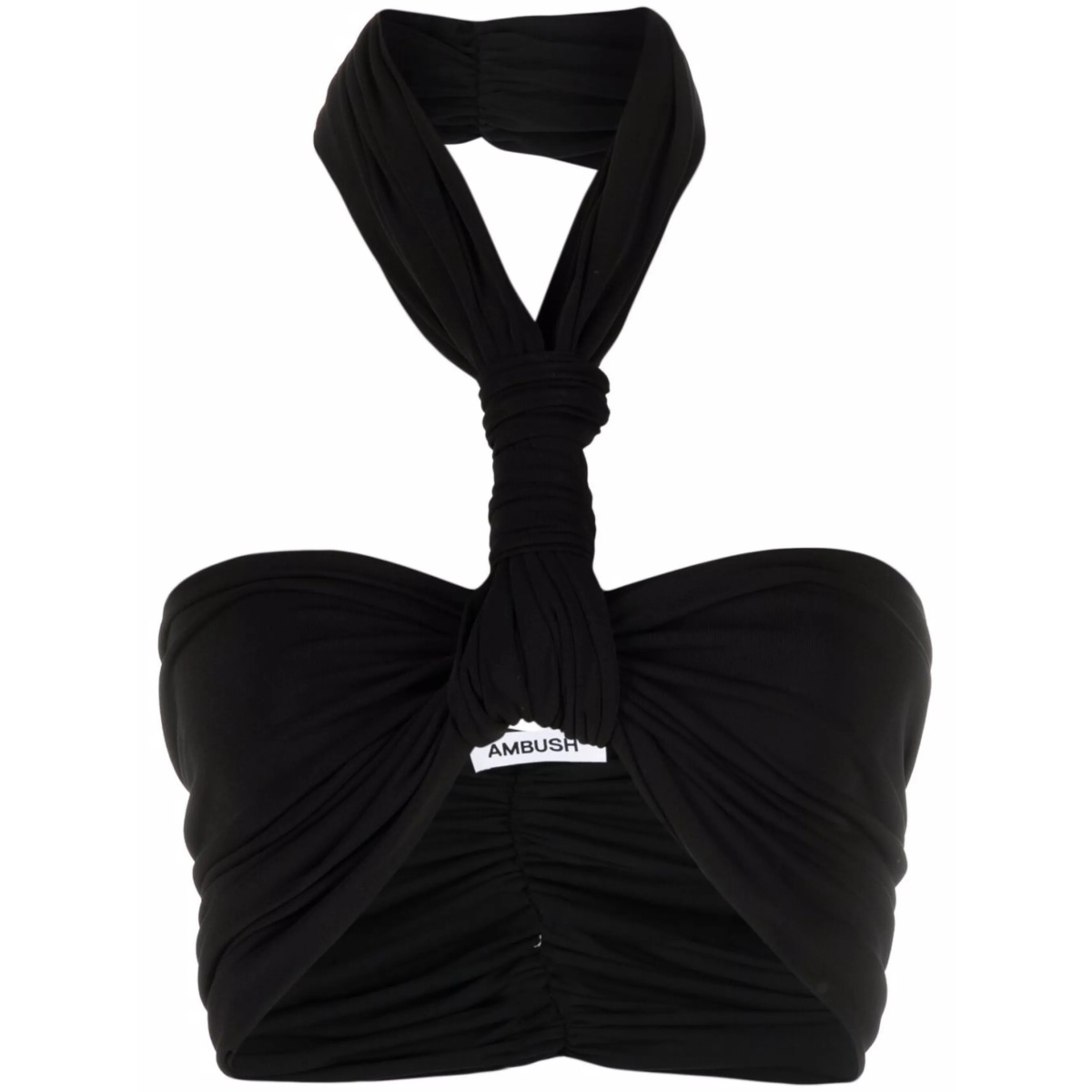 twist halterneck ruched cropped top