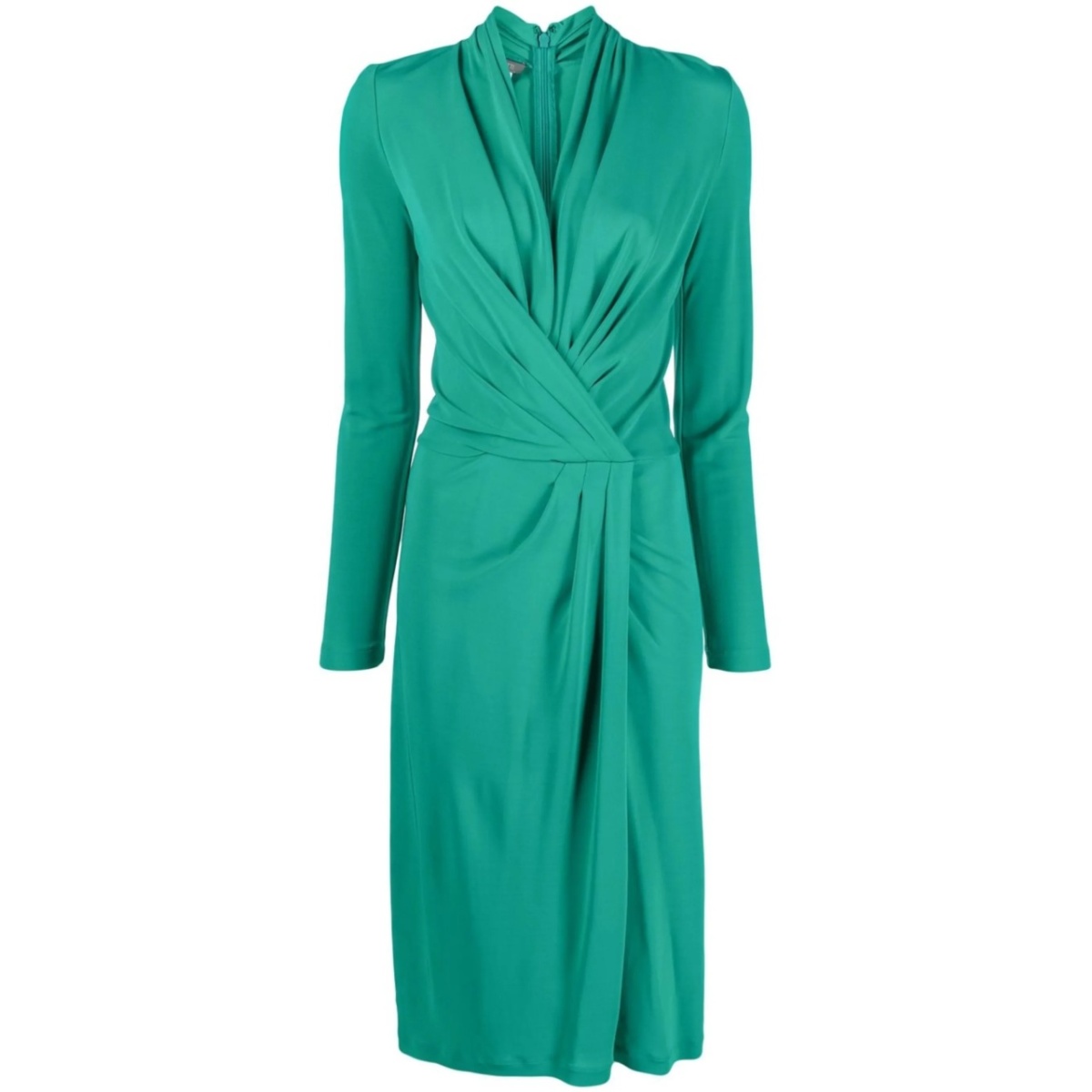 twisted-front long-sleeved midi dress