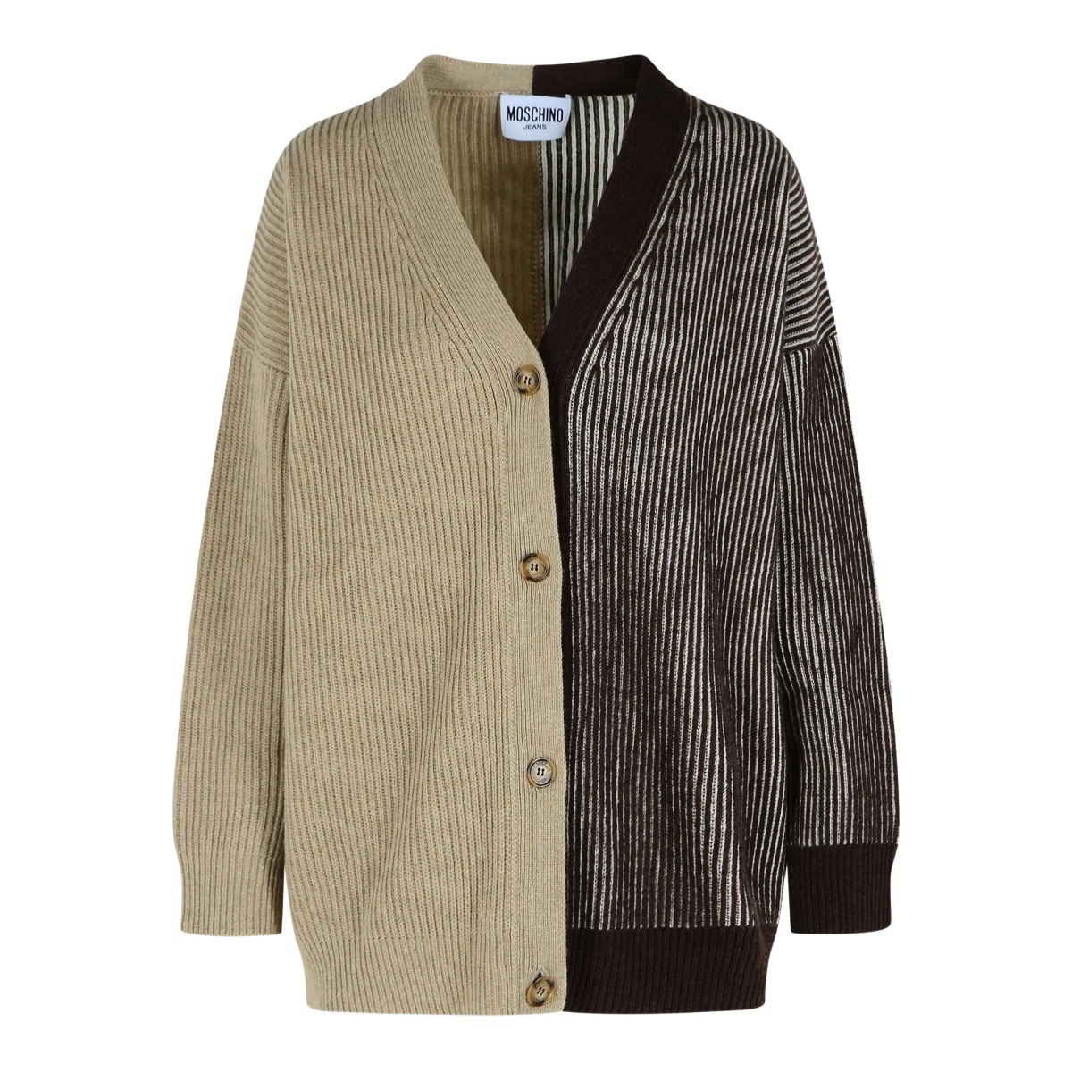 two-tone ribbed cardigan