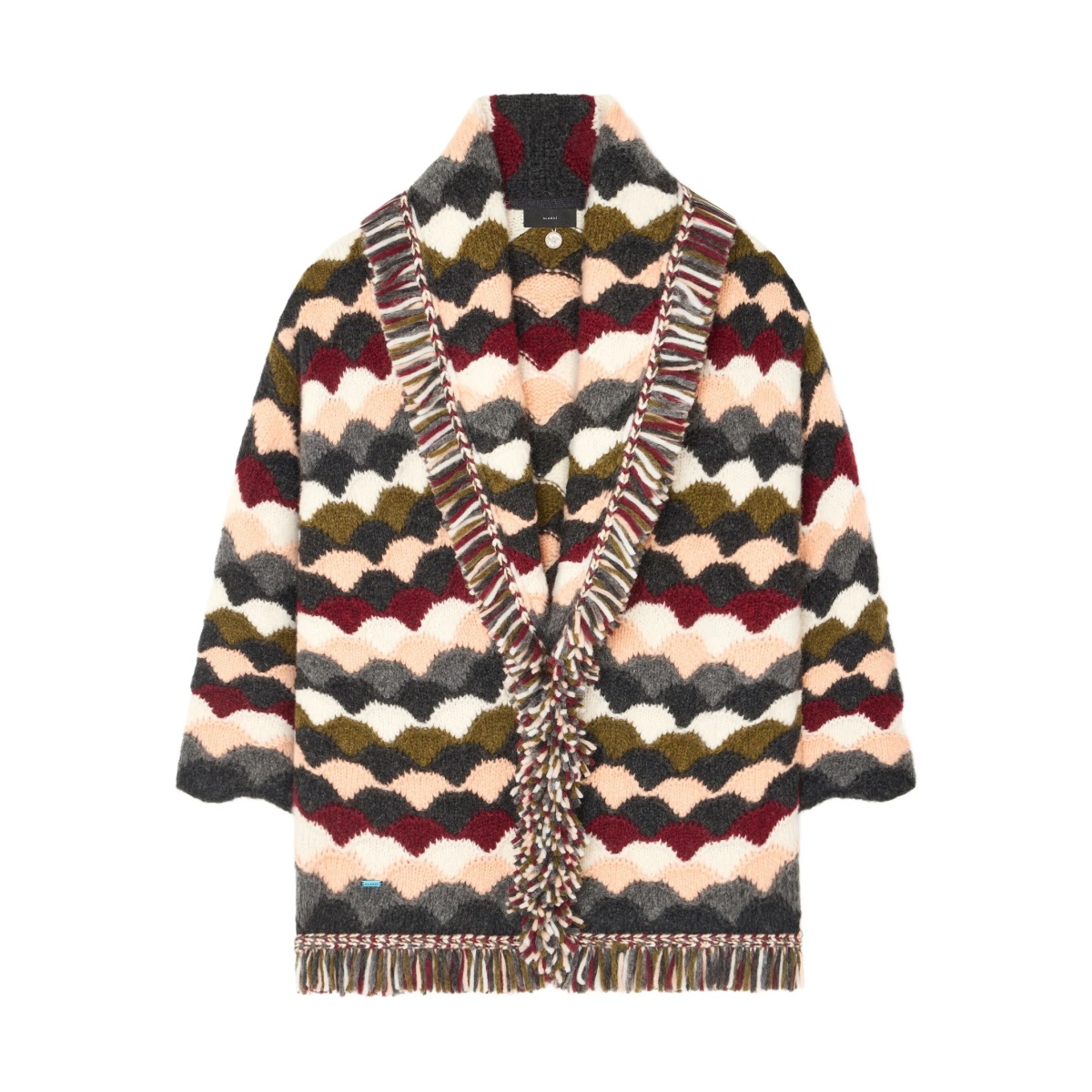 wave-pattern fringed cardigan