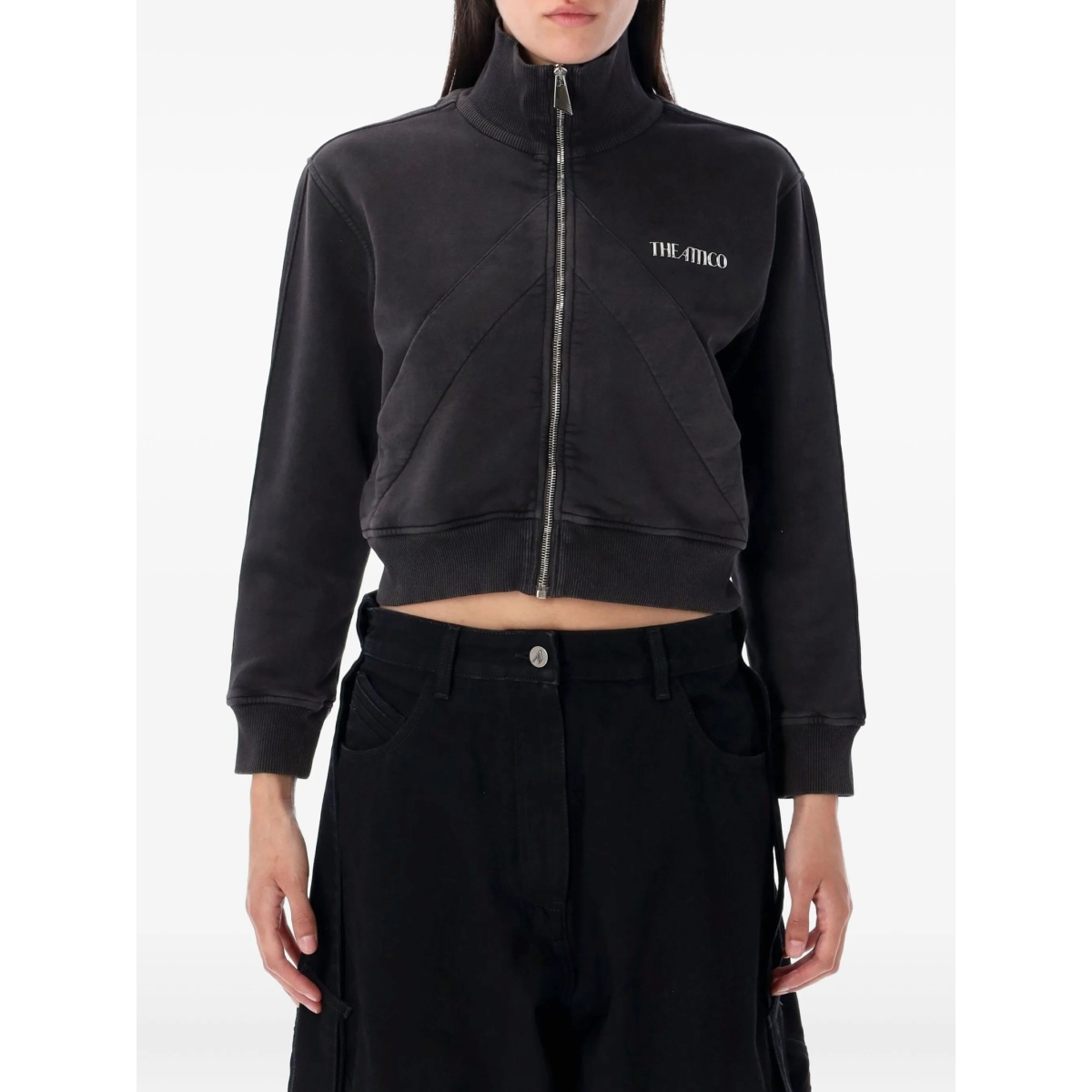 zip-front panelled fleece top