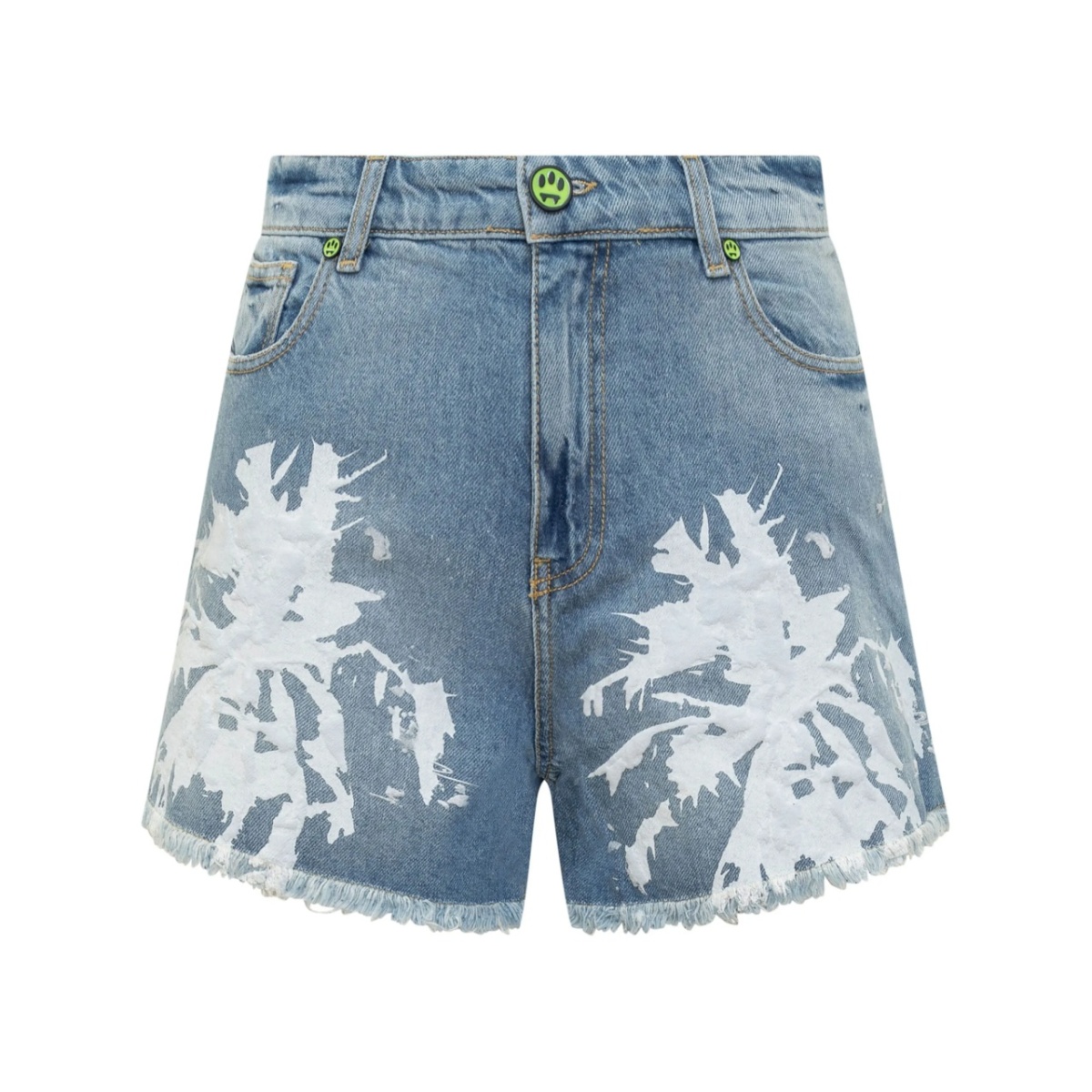 abstract-pattern print denim shorts