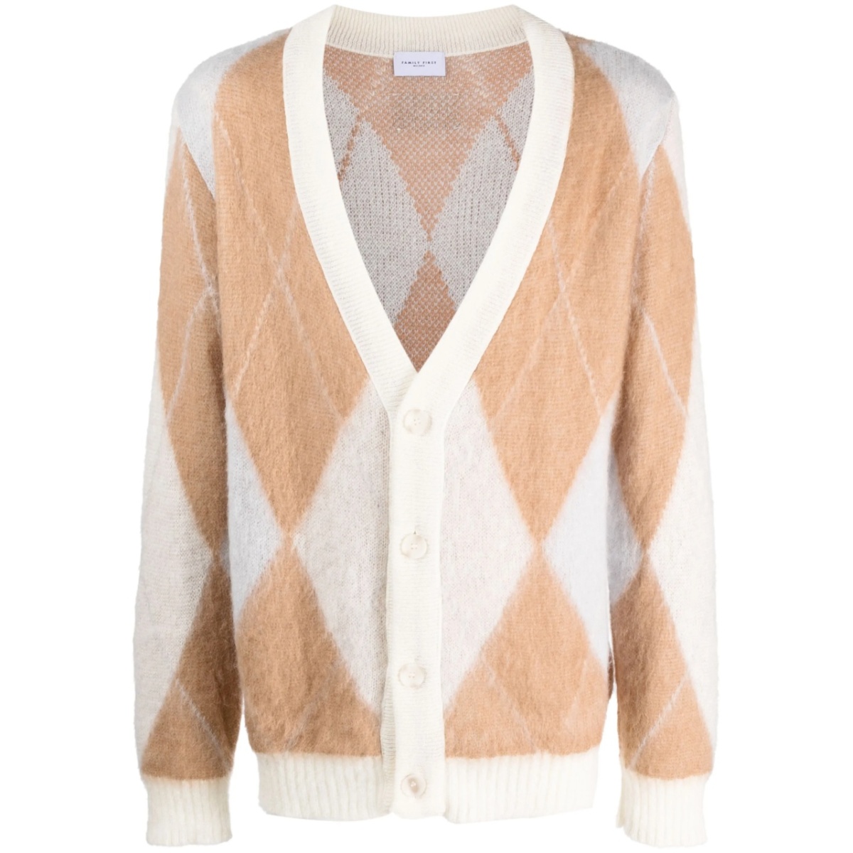 argyle-pattern crew-neck cardigan