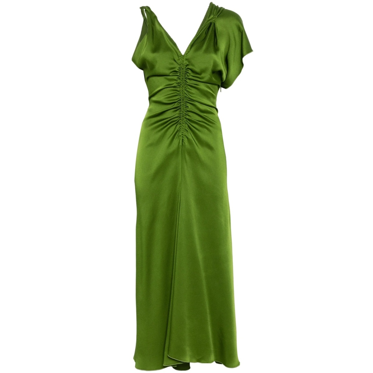 asymmetric ruched midi dress