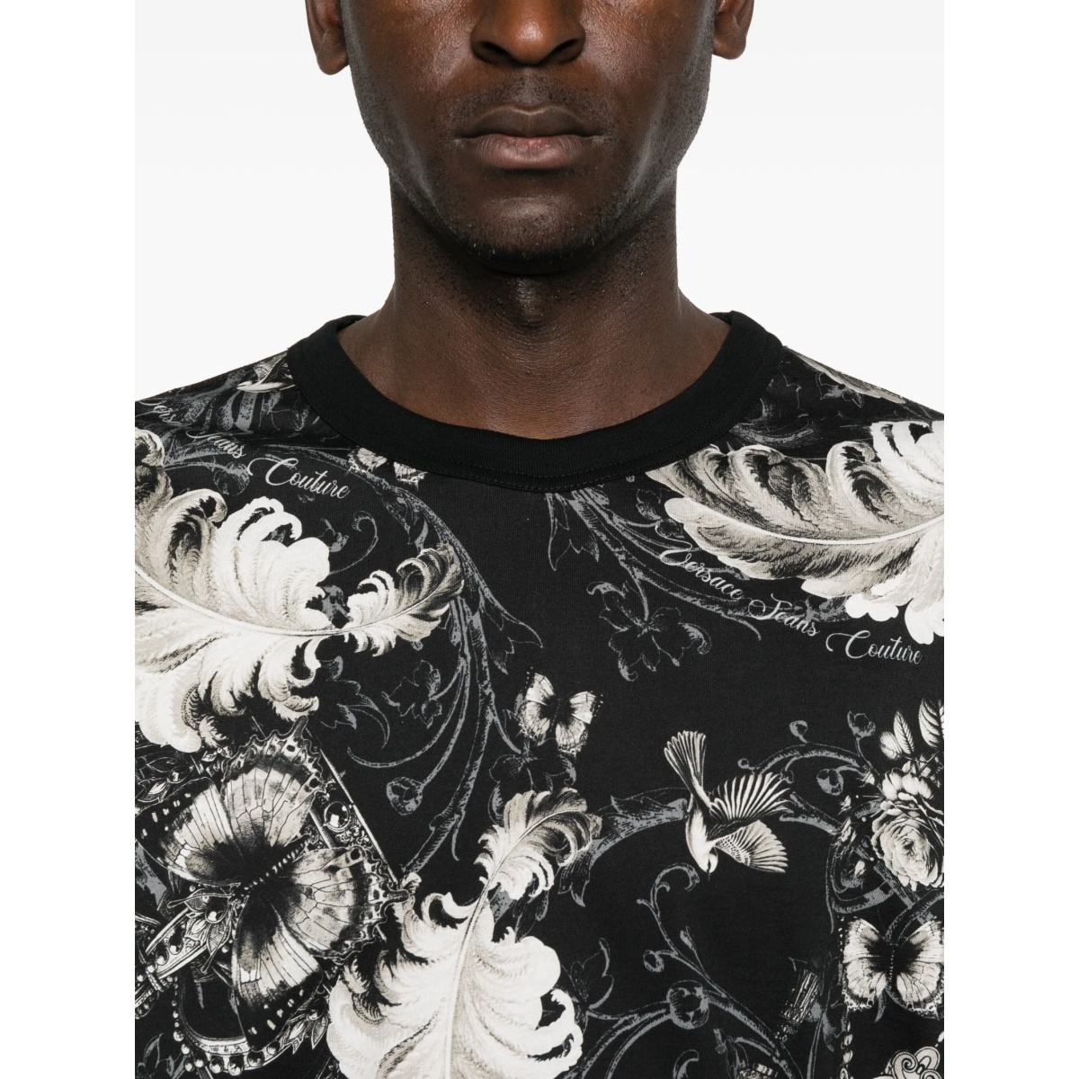 baroque-print feather T-shirt - Img 4