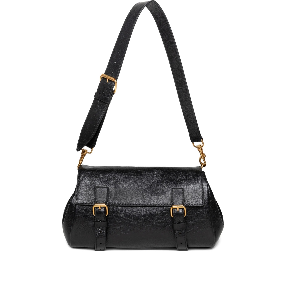 buckle-fastening leather shoulder bag