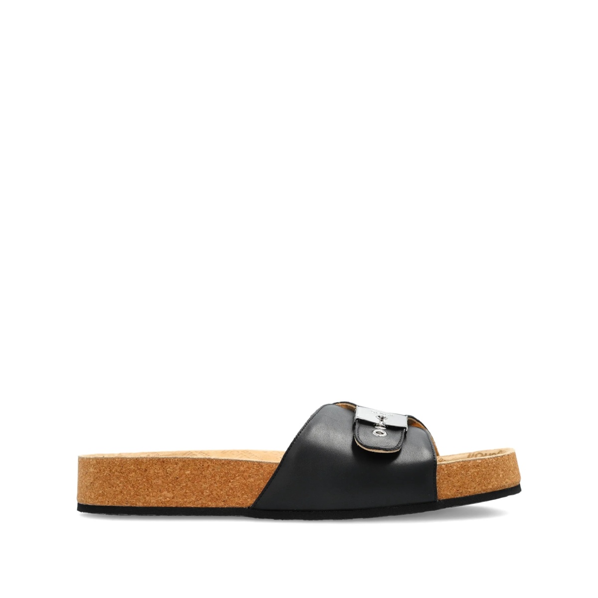 buckle-fastening leather slides