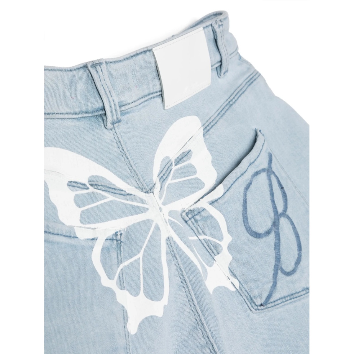 butterfly-detailing bleached denim shorts - Img 3