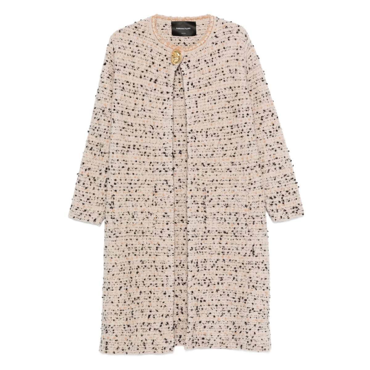 button-detailed tweed coat