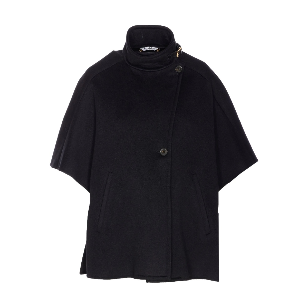 button-fastening high-neck cape
