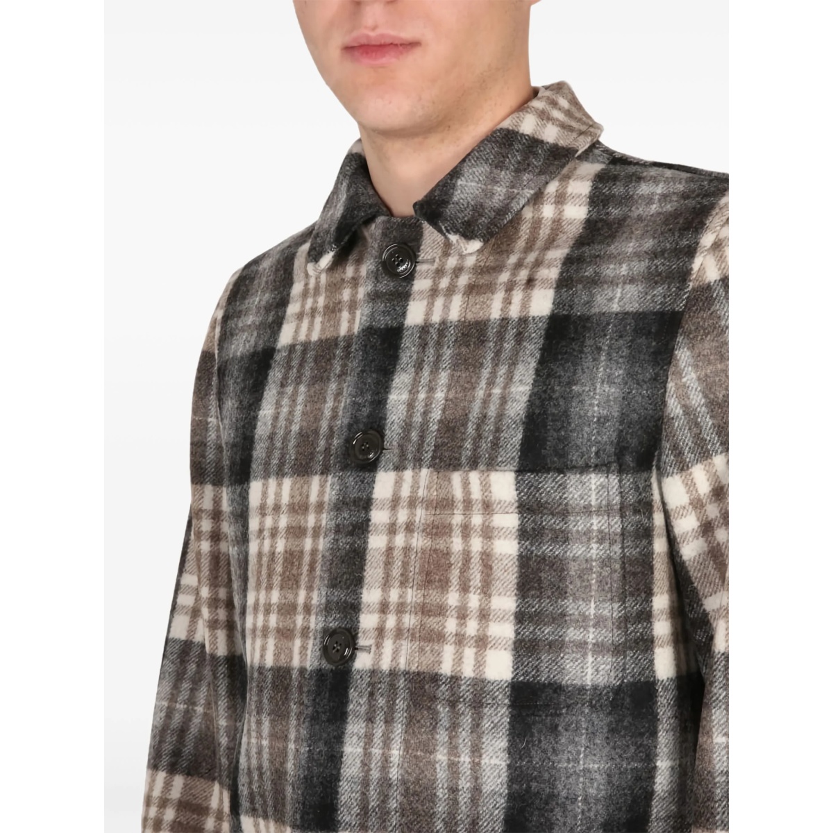 checked-pattern buttoned shirt - Img 3