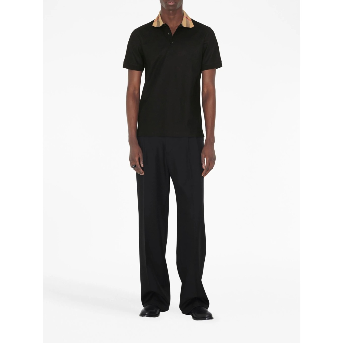 checkered-collar cotton polo shirt - Img 2