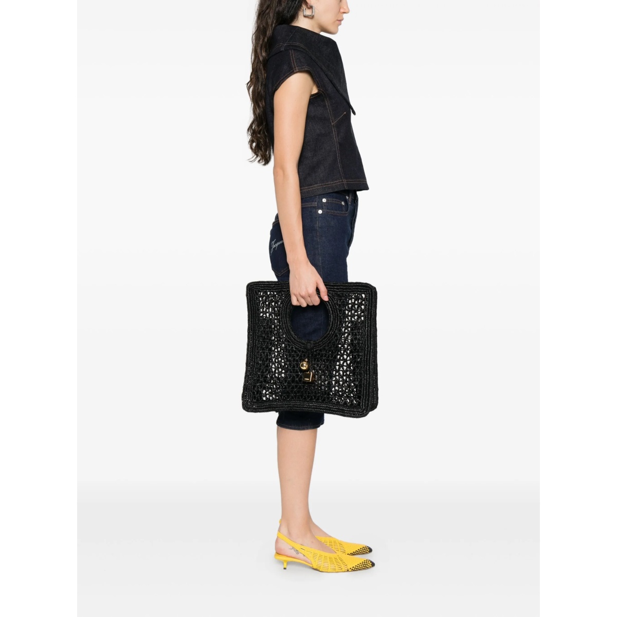 circular-handle raffia tote bag - Img 2