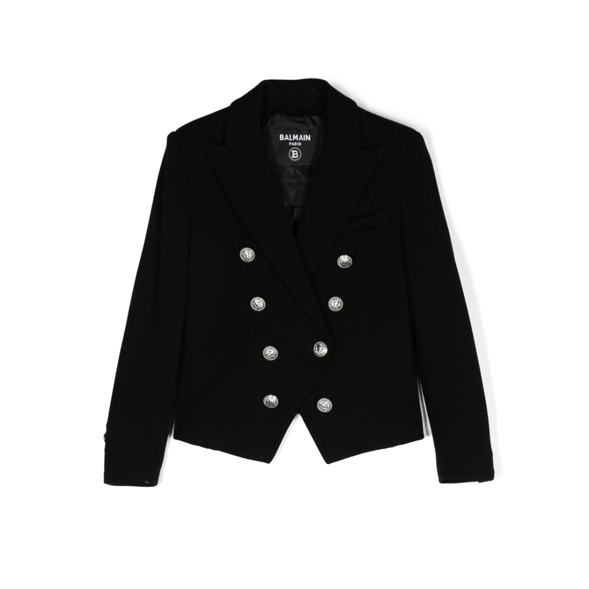 Coin-engraved double-breasted blazer