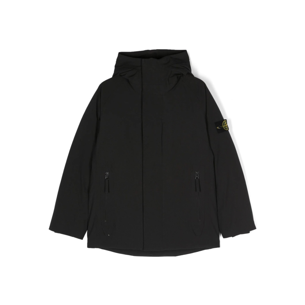 Compass-motif feather-down coat