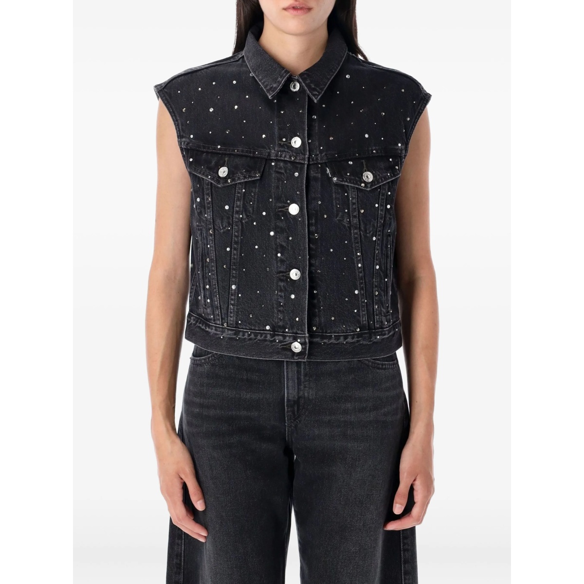 crystal-embellished denim vest