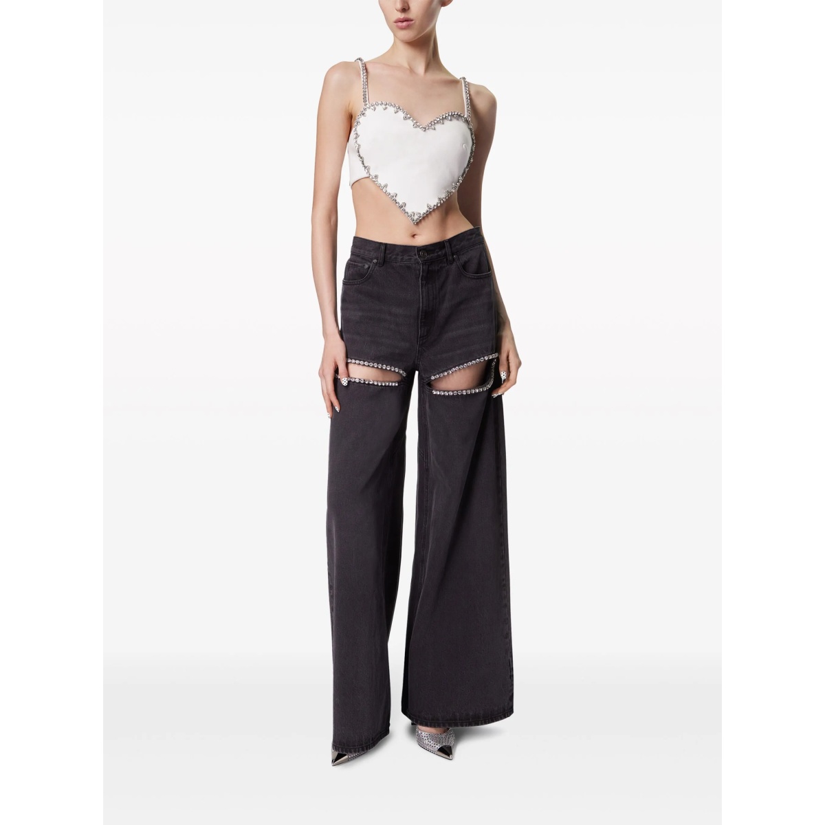 crystal-embellished high-rise wide-leg jeans - Img 2