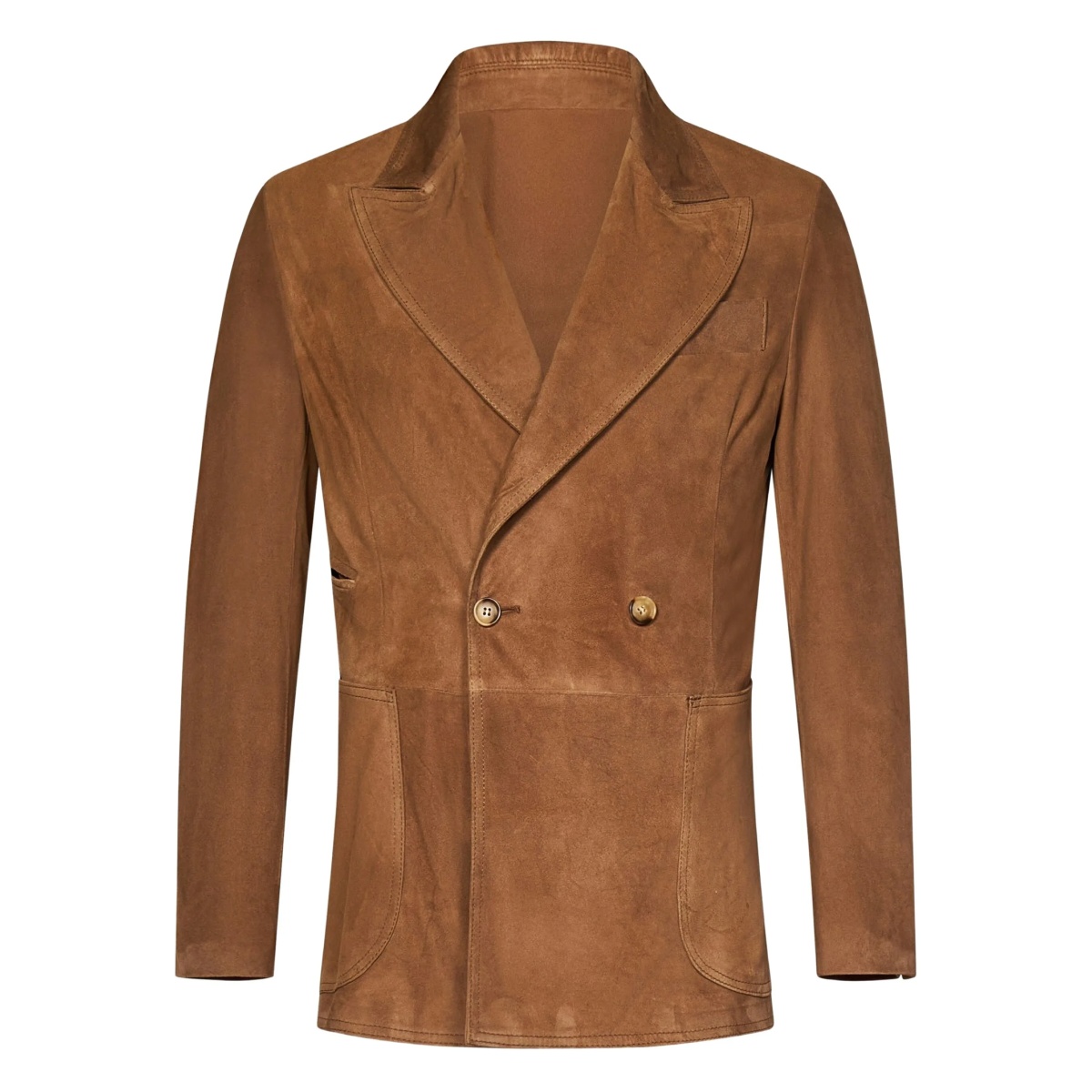 double-breasted peak-lapel suede jacket
